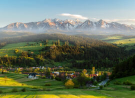 Beautiful spring sunset at Tatra mountains in Poland