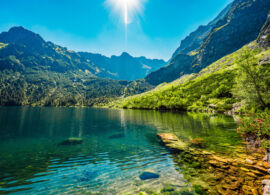 Tatra National Park in Poland. Famous mountains lake Morskie oko or sea eye lake In High Tatras. Five lakes valley
